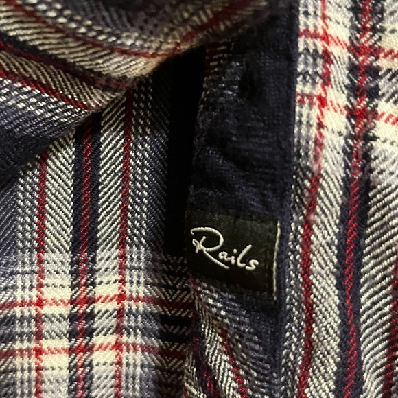 Rails Women’s Long Sleeved Button Front Rayon Navy Mulberry White Plaid Shirt, S - Picture 7 of 8
